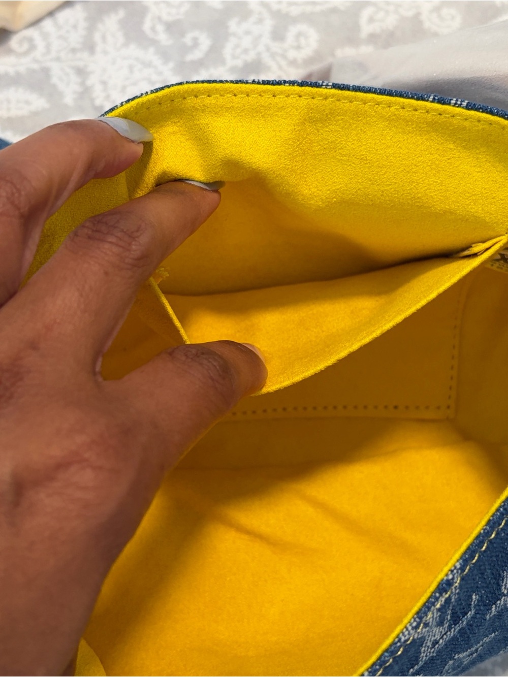 Denim Shoulder Bag with Gold-Tone Clasp - Blue - Picture 5 of 7